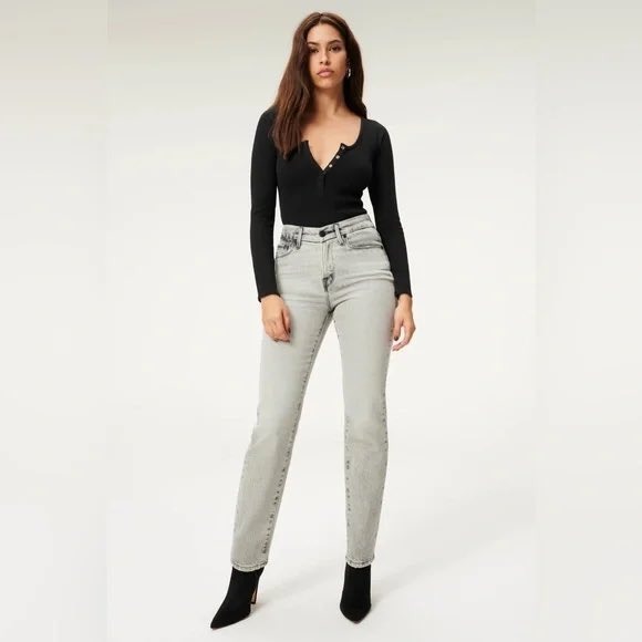 Good American Denim - Good American NEW Good Classic High Rise V-Front Jeans Gray Black 176 Sz 2/26